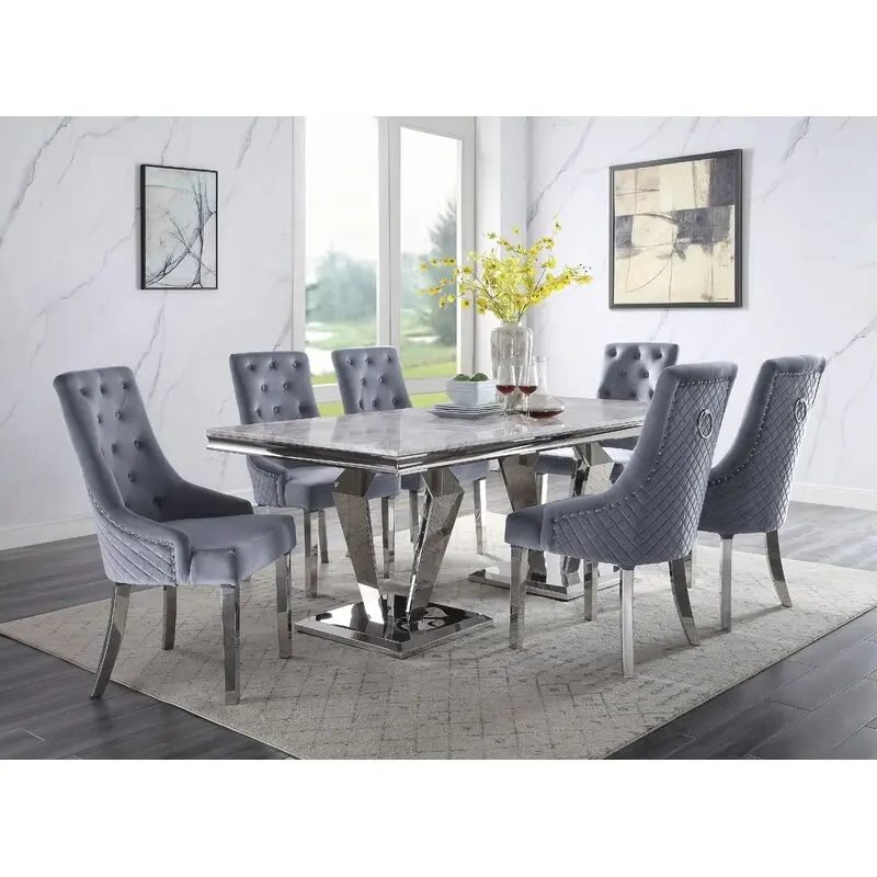 Modern Stainless Steel Leg Home Living Room Furniture Set Velvet White Fabric Leather Dining Chair