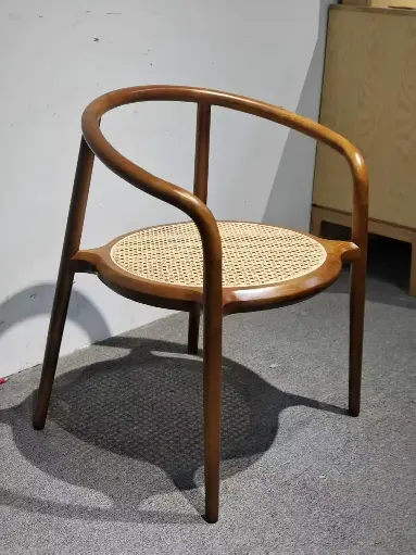 Luxury Lamb Wool Seat Solid Wood Rattan Cane Back Hotel Cafe Restaurant Dinning Chair