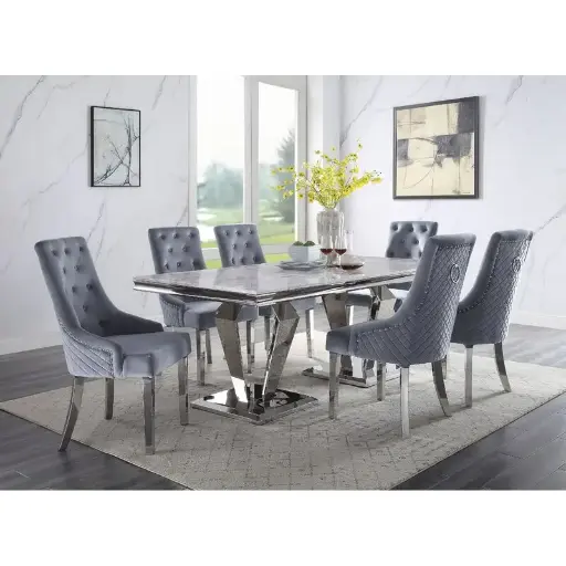 Modern Stainless Steel Leg Home Living Room Furniture Set Velvet White Fabric Leather Dining Chair